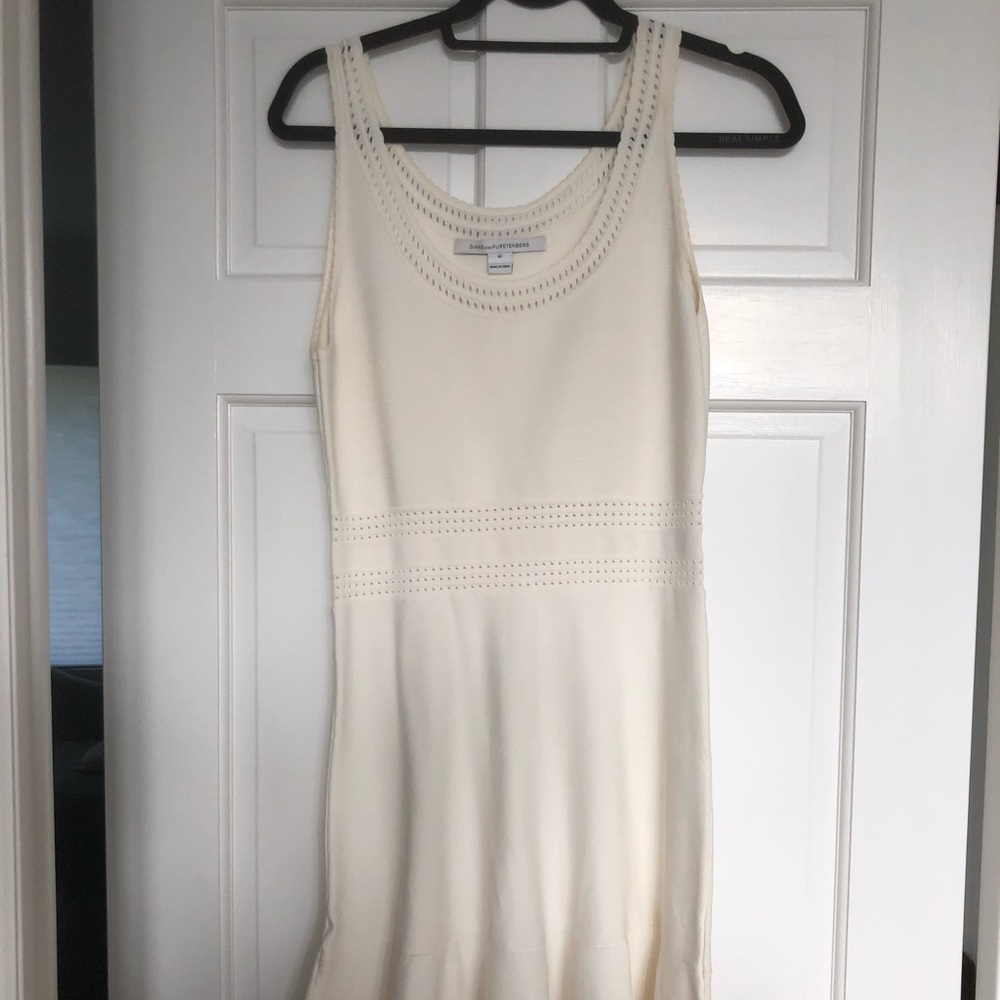 Diane Von Furstenberg white stretch knit dress.